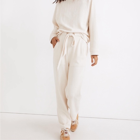 Madewell Brushed Herringbone Jacquard Tie-Waist Tapered Pants - Small - Picture 1 of 16